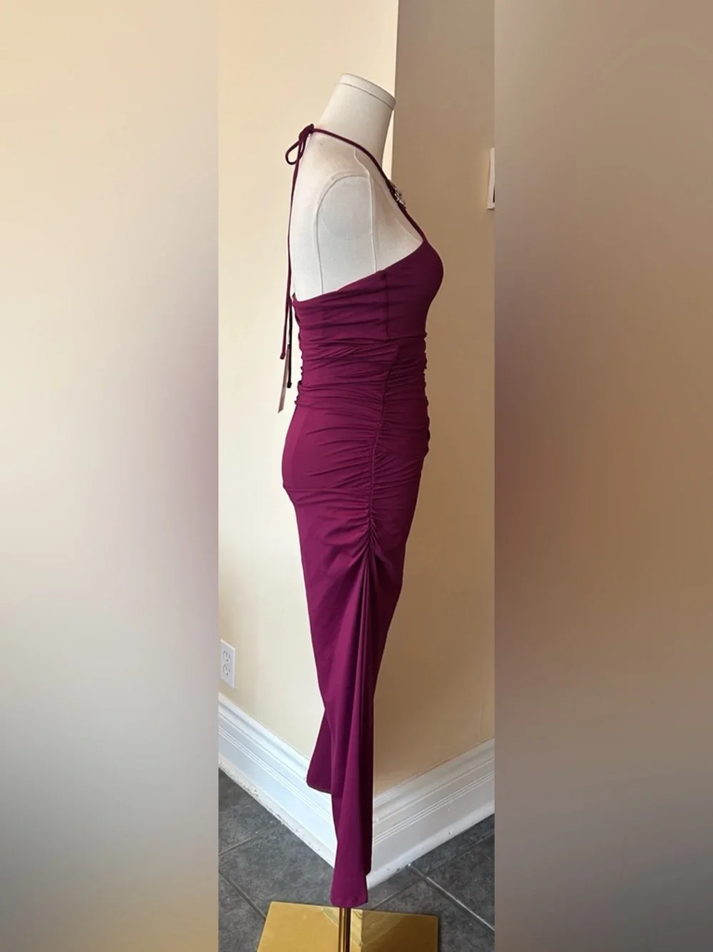 ZARA Ruched Halter Midi Dress in Deep Magenta size medium - Picture 11 of 13